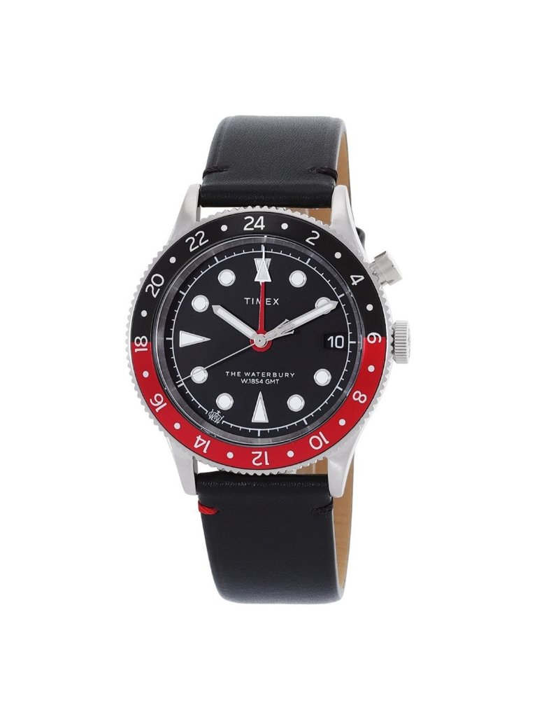 Nwt Timex Waterbury Traditional Gmt Quartz Black Dial Coke Bezel Mens Watch Tw2